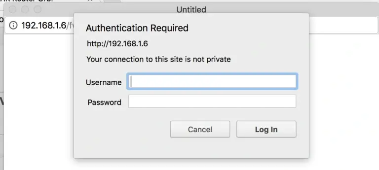 Orbi router login screen